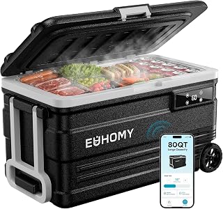 EUHOMY 80QT Portable Electric Cooler, Car refrigerator, 0℉ to 68℉, AC/DC | Large Capacity,Fast Cooling,Quiet,12V&amp;100-120V, Car, RV &amp; Home Use, Wheels &amp;Handles, Battery Protection, Anti-Shake Design