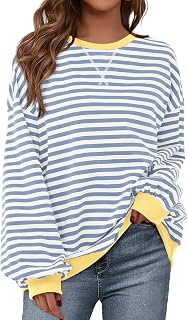 BTFBM Sweatshirt for Women Oversized Striped Long Sleeve Shirt | Stretchy Knit,Color Block,Loose Fit,Crew Neck,Ribbed,Y2K,Women's Clothing,Fall Clothes,Womens Summer Tops,Tshirt,Boho Fashion
