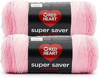 Red Heart Super Saver Ombre Yarn for Crocheting, Light Pink, 2-Pack | #4 Medium Worsted Weight 100% Acrylic Ombre Yarn for Blankets, Scarves, Hats, and Sweaters, 482 yards, 283g/10oz