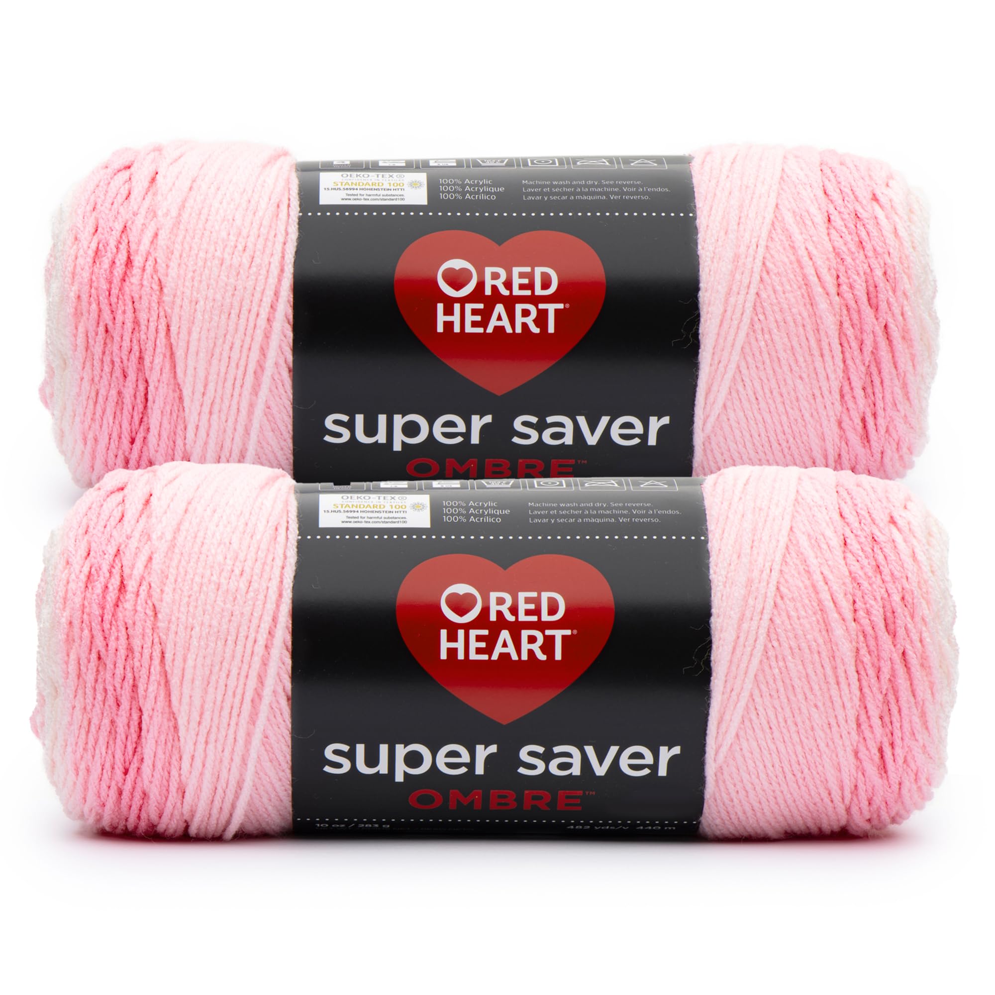 Red Heart Super Saver Ombre Yarn for Crocheting, Light Pink, 2-Pack | #4 Medium 