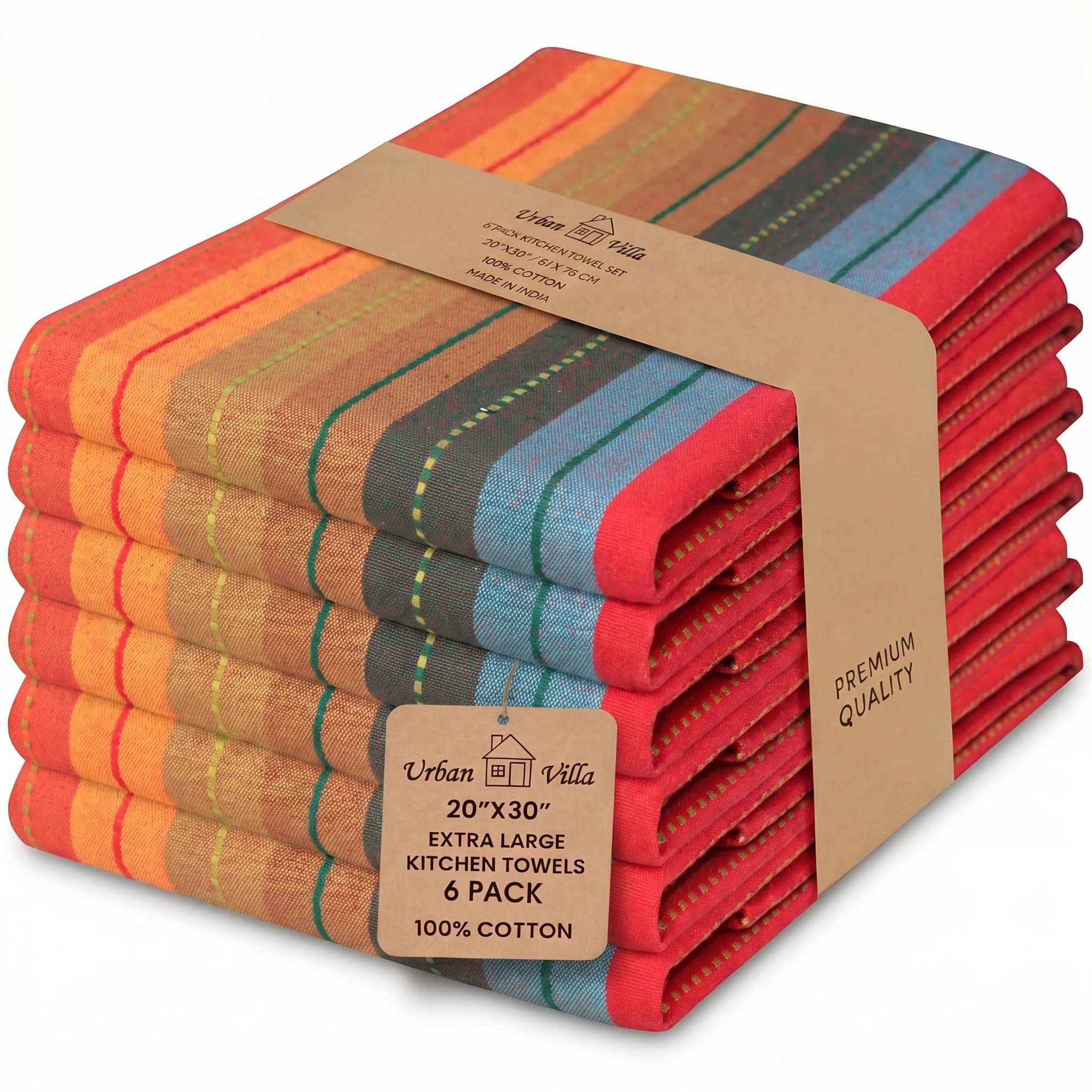 Urban Villa Kitchen Towels 100% Cotton Dish Towels for Kitchen (Set of 6) 20"x30