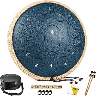 HOPWELL Steel Tongue Drum - 13 Inches 15 Notes Tongue Drum - Hand Pan Drum with Music Book, Handpan Drums Mallets and Carry Bag, D Major (Navy Blue)