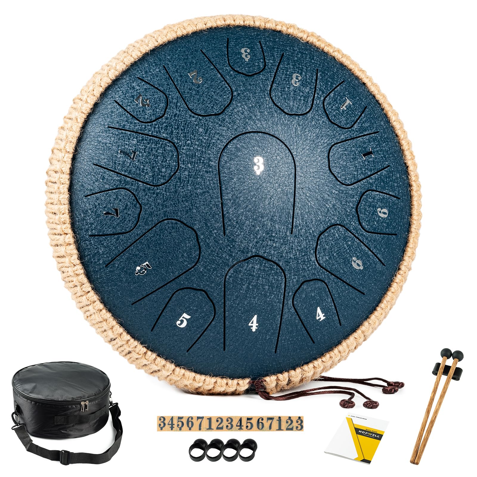 HOPWELL Steel Tongue Drum - 13 Inches 15 Notes Tongue Drum - Hand Pan Drum with 
