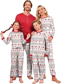 Ekouaer Pijamas familiares de Navidad a juego para mujer y hombre, pijamas de manga larga para dormir y descansar