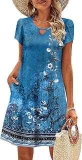 Zeagoo Casual Sun Dresses for Women 2026 Women's Casual Dress Hawaiian Dresses for Women Shift Dresses for Women 2026 Casual Spring Blue-Printed S