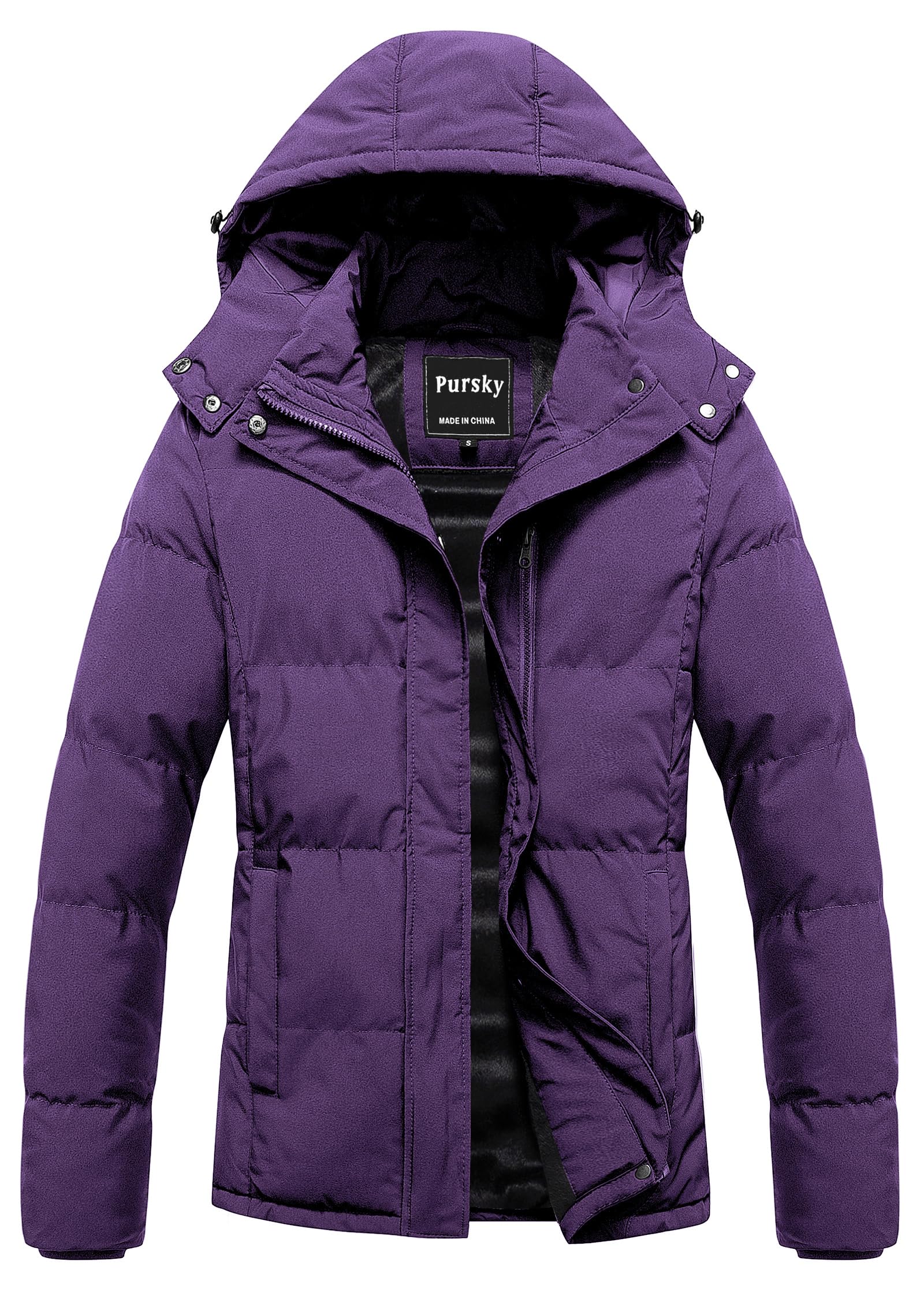 Pursky Women's Warm Winter Thicken Coat Waterproof Cropped Jackets Parka With Re