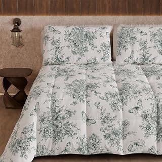 PETTI Artigiani Italiani - Winter Quilt, Winter Duvet, Double Sided Quilt, Solid Colour and Digital Print Botanic Green, 100% Microfibre, Made in Italy