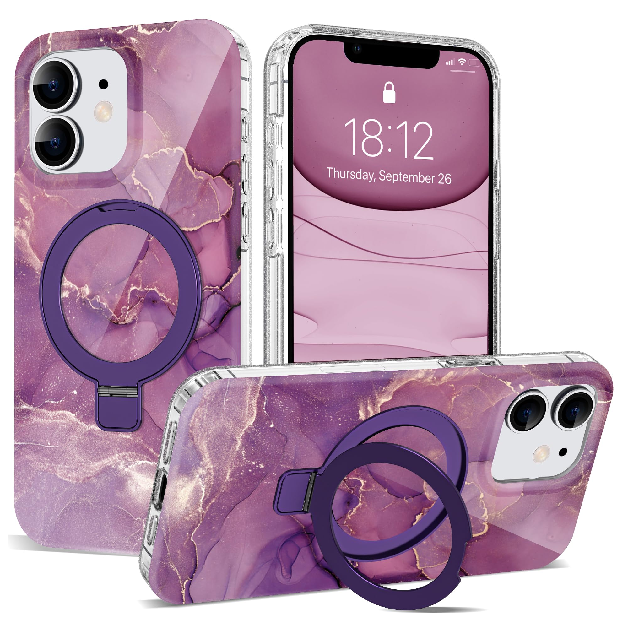 Marble Pattern Case for iPhone 11 with Stand 6.1",M-Purple