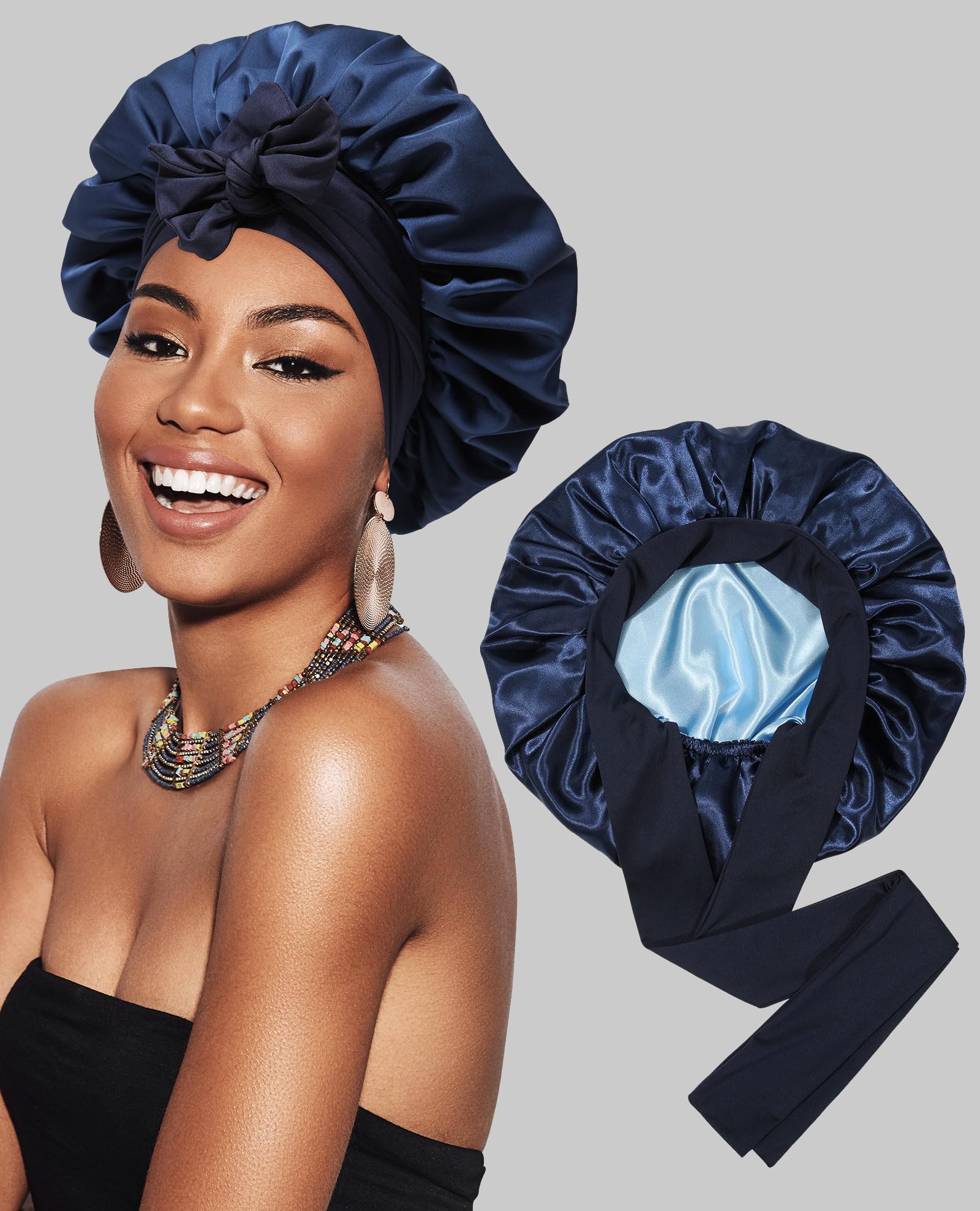 Satin Bonnet Silk Bonnet for Sleeping - Double Layer Hair Bonnet with Elastic Ti