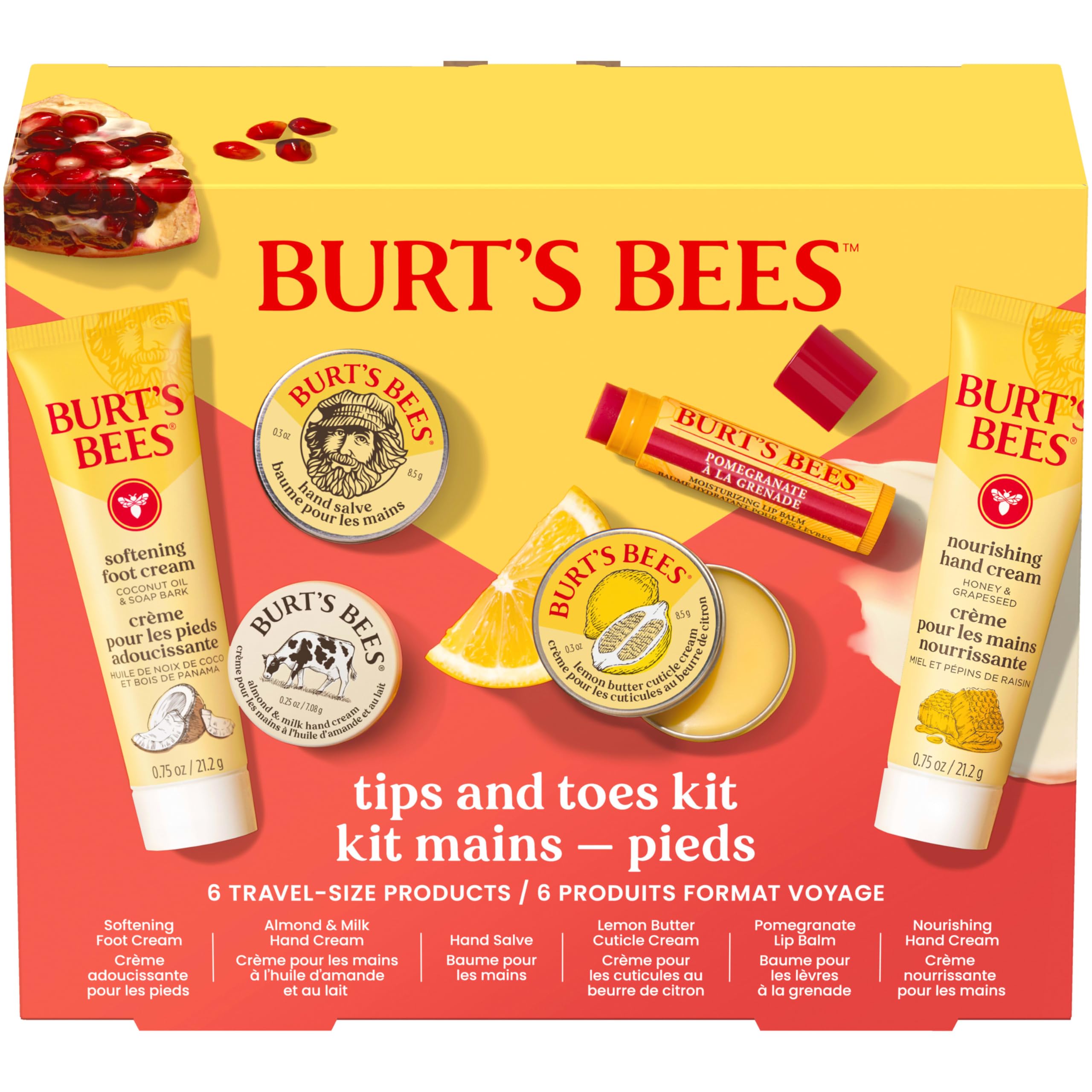 Burt's Bees Tips and Toes Kit Gift Set, 6 Travel Size Products | Pomegranat