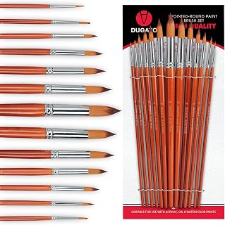 DUGATO Artist Round Paint Brush Set, 13-Piece Long Handle Round Pointed Tip