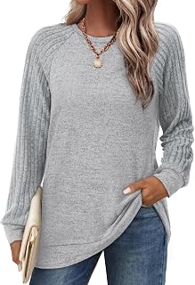 Saloogoe Women's Round Neck Lightweight Long Sleeve Raglan Tunic Tops 2025 Fall Fashion Tops