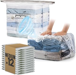 TAILI Cube Vacuum Storage Bags 12 pack, Medium Size (25x19x11 inch), Vacuum Seal Bags for Clothing, Compression Packing Cube for Clothes, Blankets, Baby Clothes