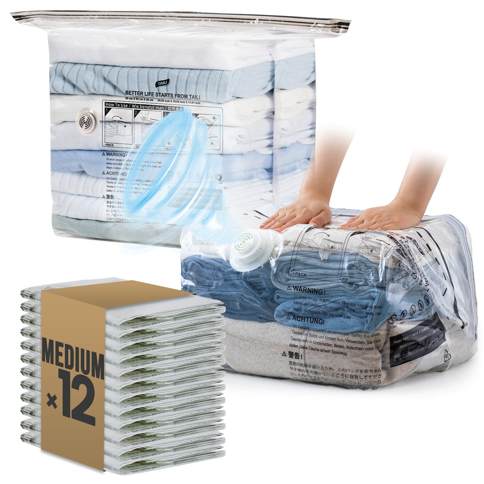 TAILI Cube Vacuum Storage Bags 12 pack, Medium Size (25x19x11 inch), Vacuum Seal