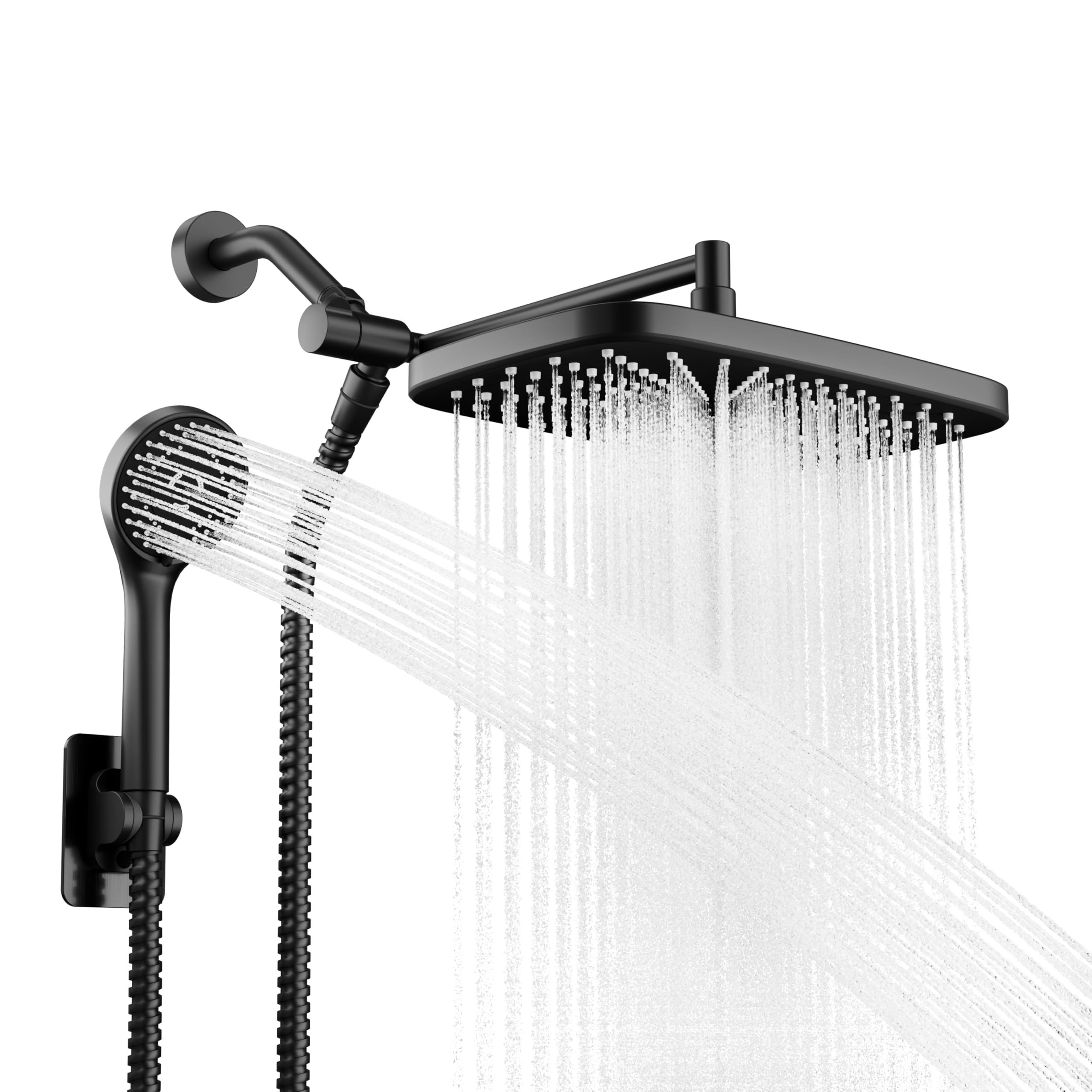 Seacity Black Rain Shower Head with Handheld Shower Head, 5 Spray Modes | High-P