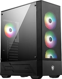 MSI MAG FORGE 112R Mid-Tower PC Case - Tempered Glass, ATX, Micro-ATX & Mini-ITX Capacity, Front Mesh Panel, 4 x 120mm ARGB fans with Hub Controller, Magnetic Dust Filter, USB 3.2 Gen 1 Type-A Ports