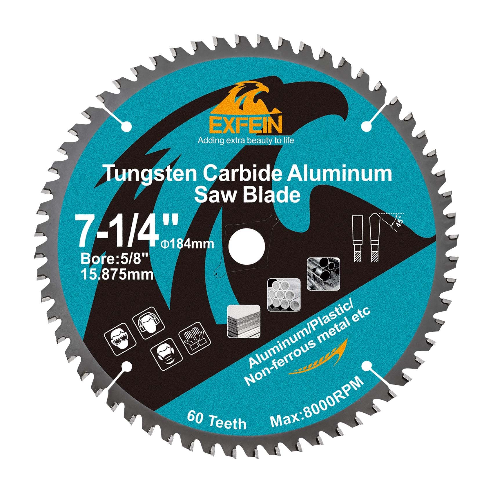 Metal Cutting Disc 184mm for Non-Ferrous Aluminum 60 Teeth Tungsten Carbide Tip 