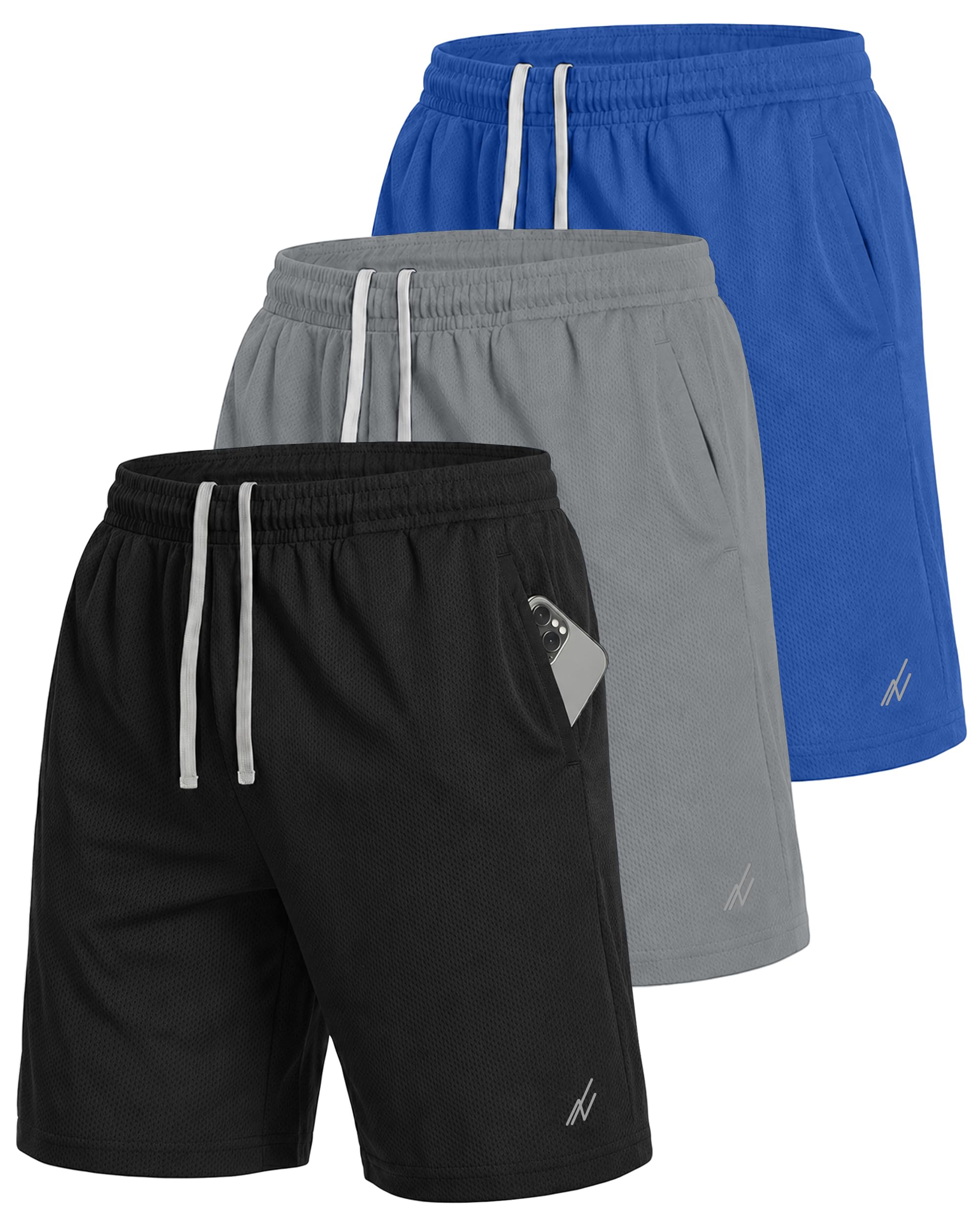 NY Threads 3 Pack Men's Athletic Shorts Quick Dry Lightweight Workout Running Gy