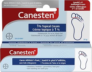 Canesten Antifungal Cream: Cures Athlete's Foot, Jock Itch, Ringworm; Relieves Itching, Burning, Scaling and Soreness: Odourless, Greaseless and Non-Staining; Medicated Clotrimazole Cream (30g)