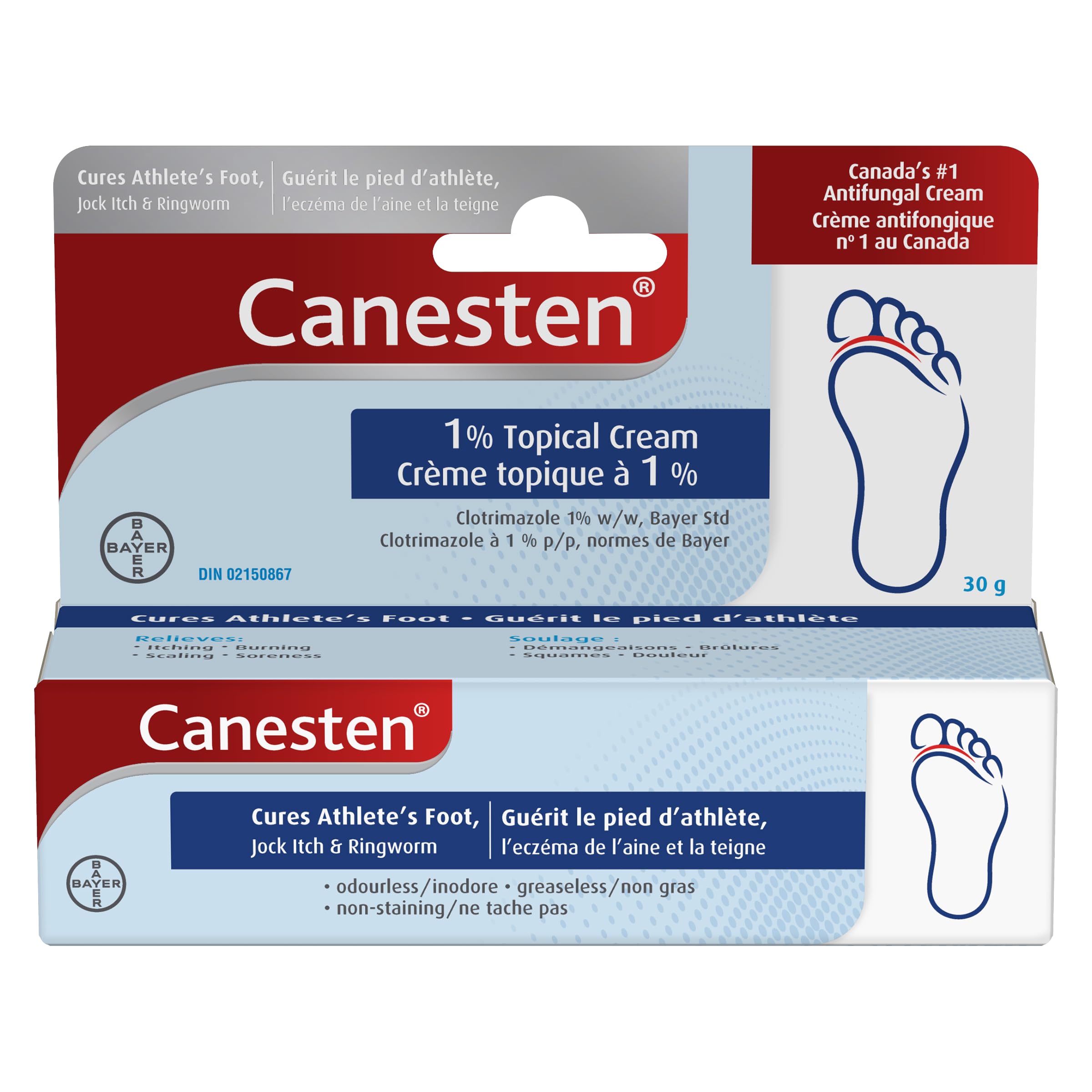 Canesten Antifungal Cream: Cures Athlete's Foot, Jock Itch, Ringworm; Relieves I