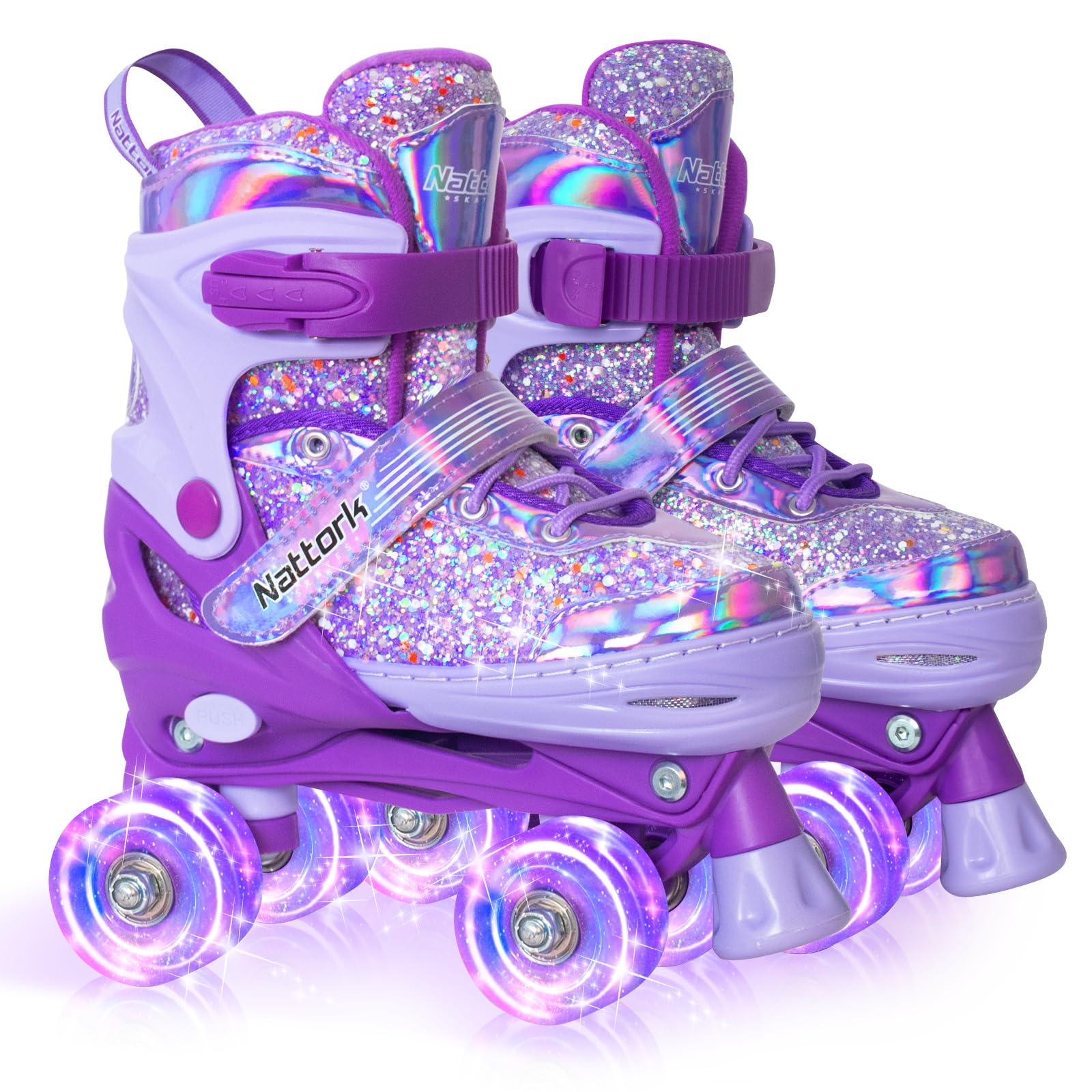 Nattork Kids Roller Skates for Girls Kids, 4 Sizes Adjustable Girls Roller Skate