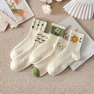 Women Casual Knit Socks Braided Vintage Floral Breathable Ankle Socks 5/10 Pairs
