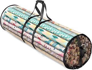 ZOBER Round Christmas Gift Wrapping Paper Organizer Storage - 40 Inch Gift Wrap Storage Containers - Wrapping Paper Holder, Clear PVC Waterproof, Fits 25 Standard Rolls - Black