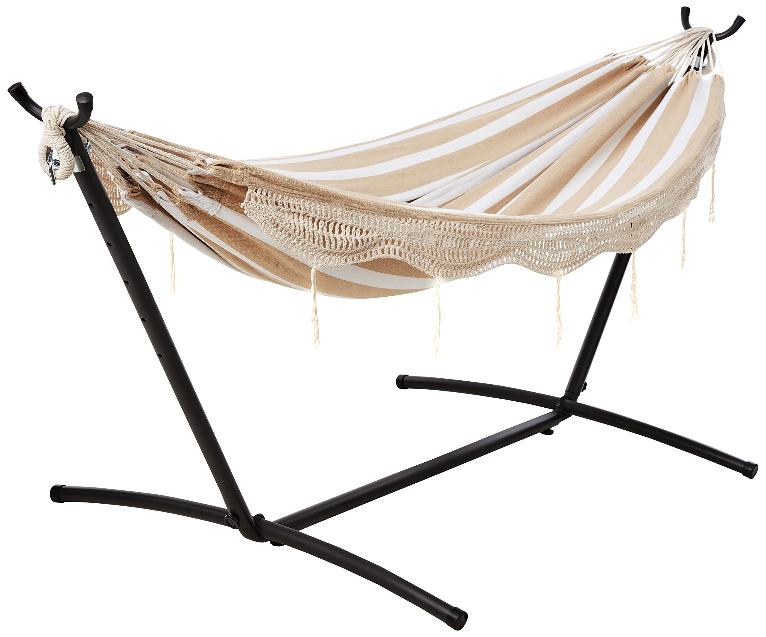 Amazon Basics Double Hammock with 9-Foot Space Saving Steel Stand and Carrying C