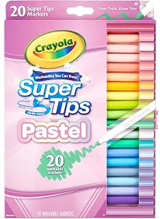 CRAYOLA Pastel SuperTips, 20 Washable Colouring Pens for Kids Age 3+ | 20 felt tip pens, for fine lines and broad strokes, classroom back to school essential, ideal for colouring and writing