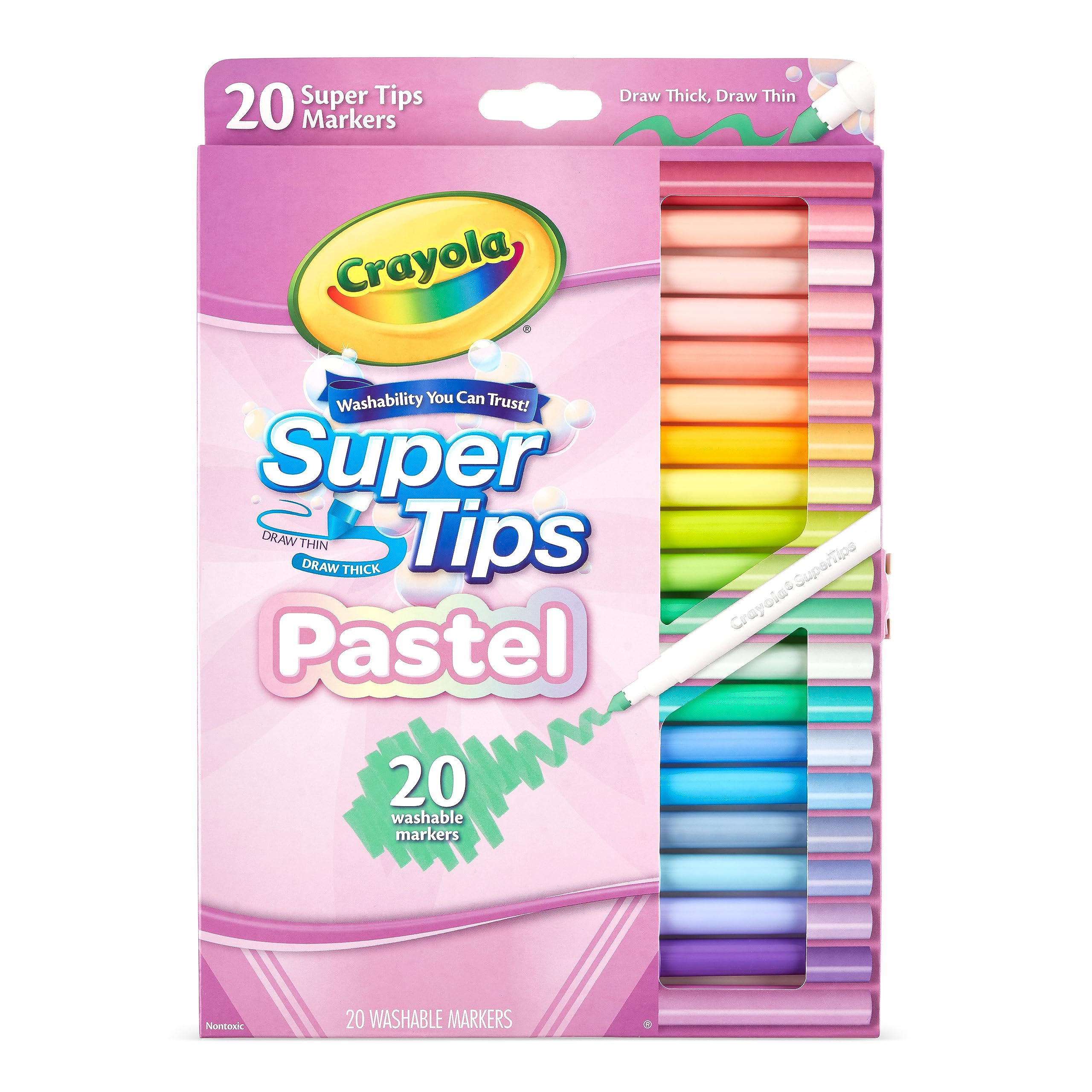 CRAYOLA Pastel SuperTips, 20 Washable Colouring Pens for Kids Age 3+ | 20 felt t