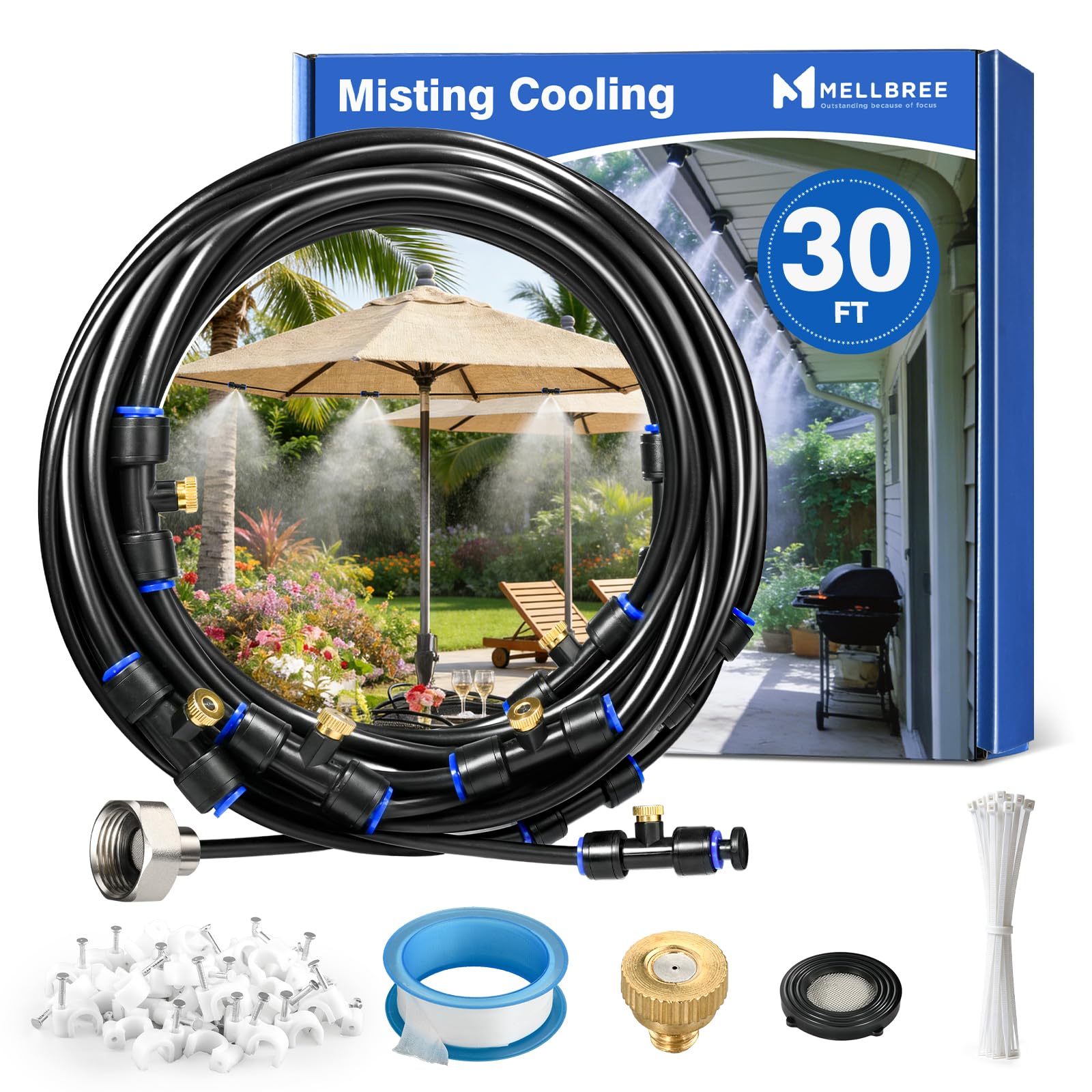 Mellbree Misters for Outside Patio 30FT/9M, Pre-Assembled Misting Cooling System