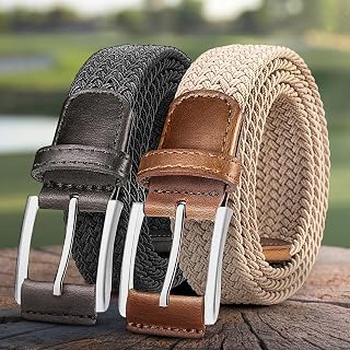 Mens Belt Pack of 2 Elastic Woven Elastic Belt for Golf Casual Jeans 3.5cm