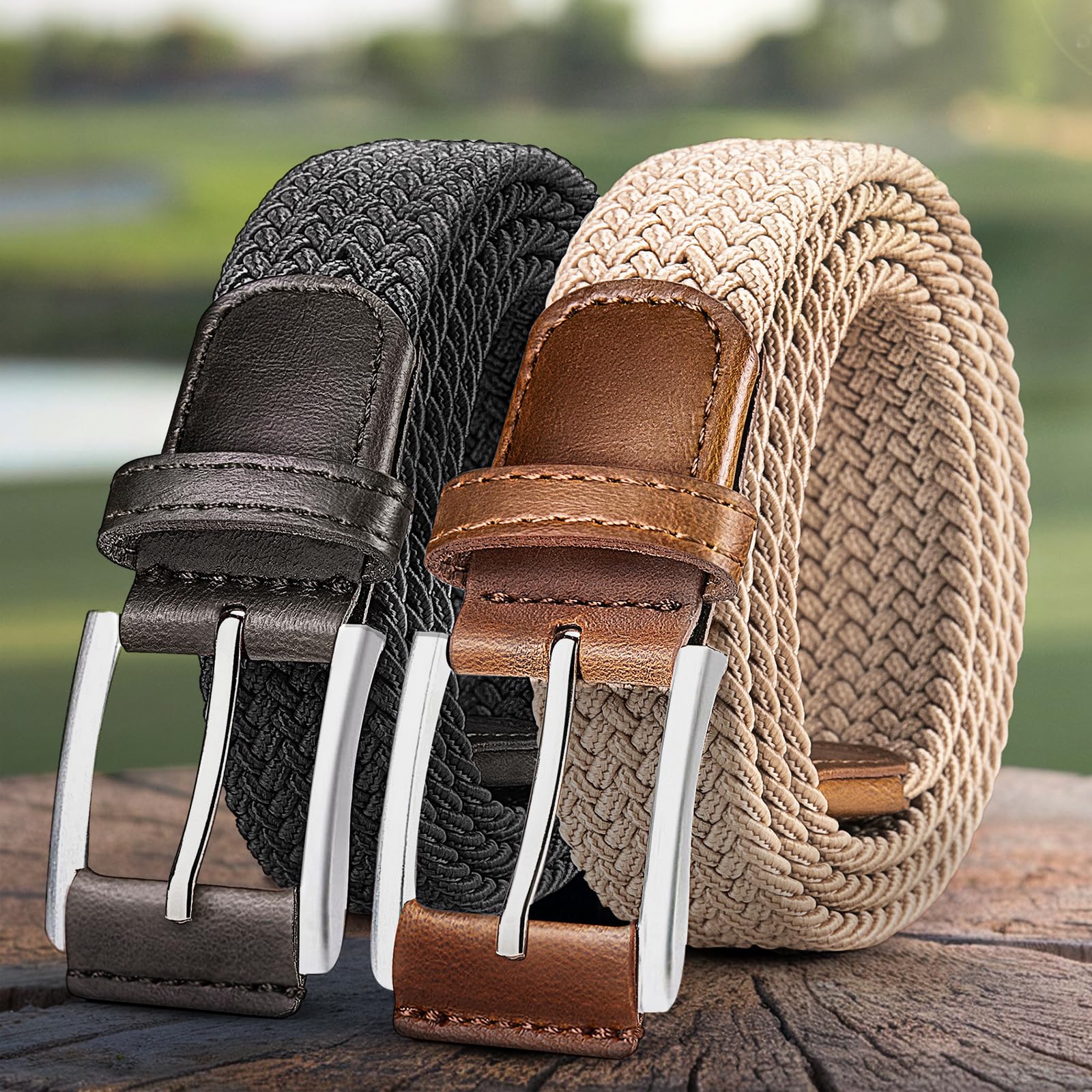 2 Pack Mens Elastic Belts Gift Stretch Belt for Golf Casual Jeans 3.5cm