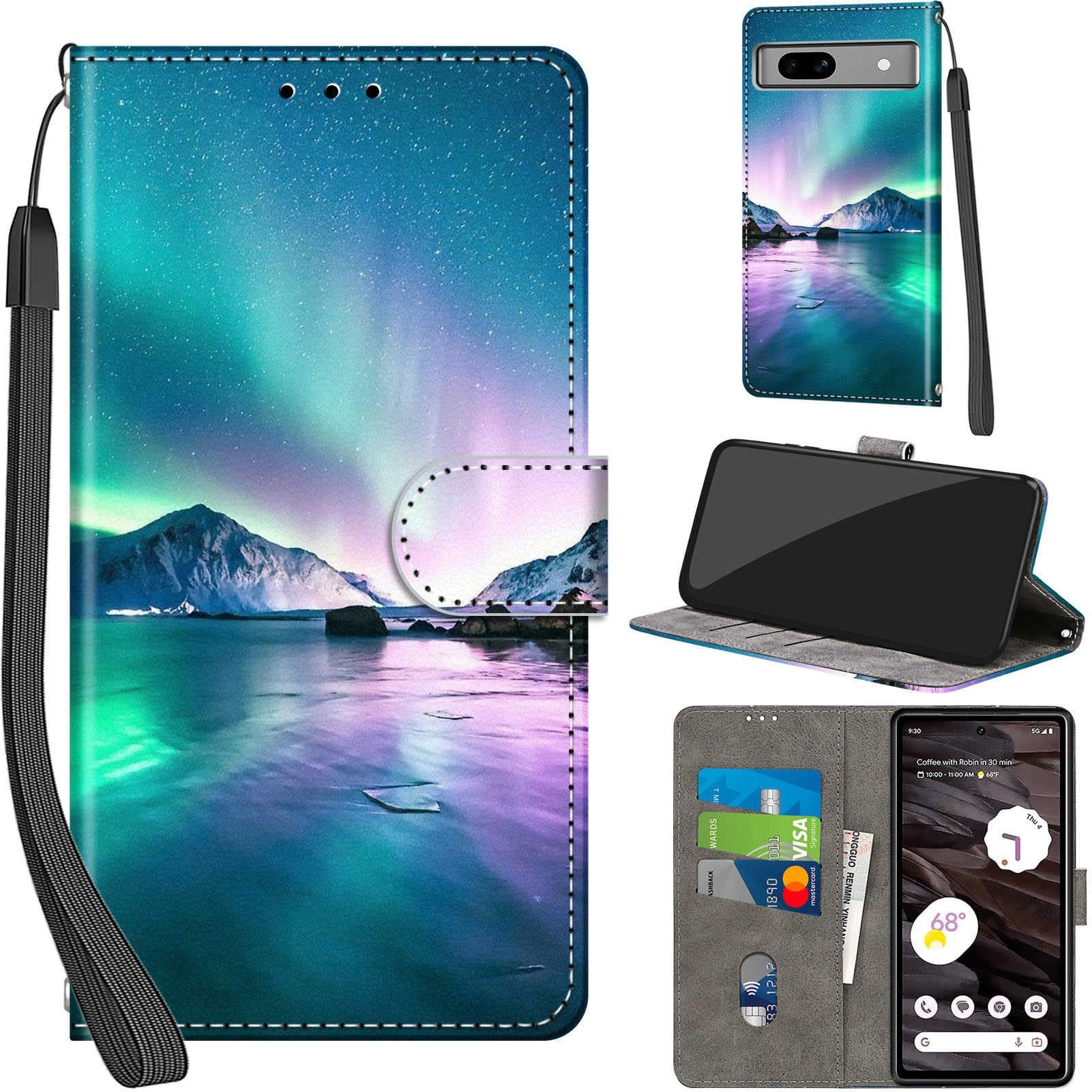 Cases for Google Pixel 7A Flip PU Protective Case with Card Slots Magnetic Closu