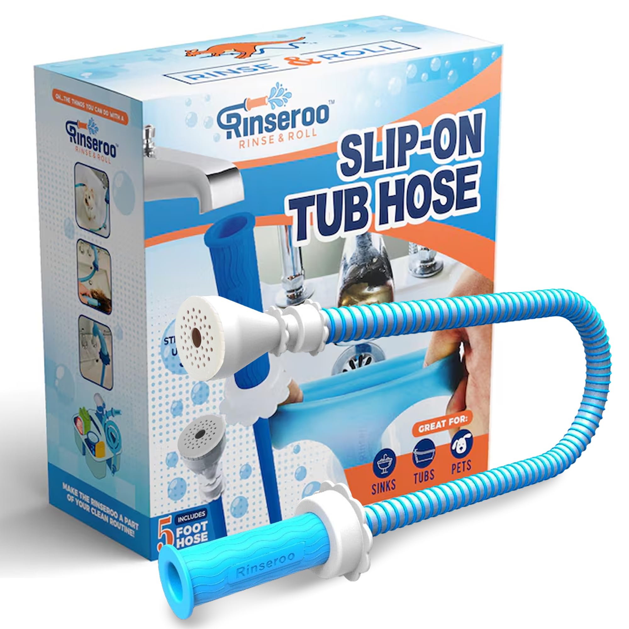 Rinseroo: Slip-On Tub Hose – As Seen on Shark Tank – 5ft Flex Bathtub Faucet Spr
