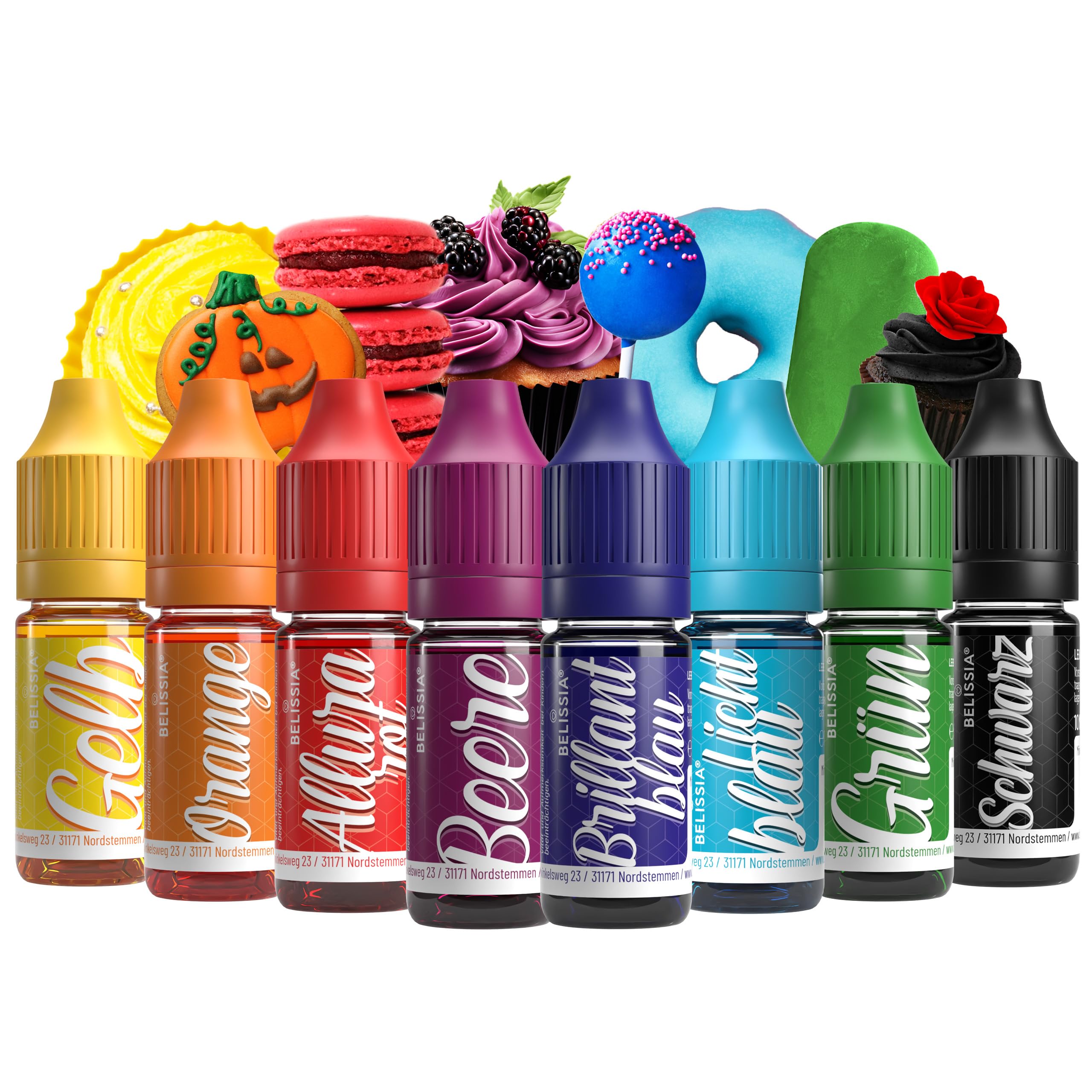 Belissia Food Colouring Set 8 x 10 ml Liquid for Cooking and Baking | Strong col