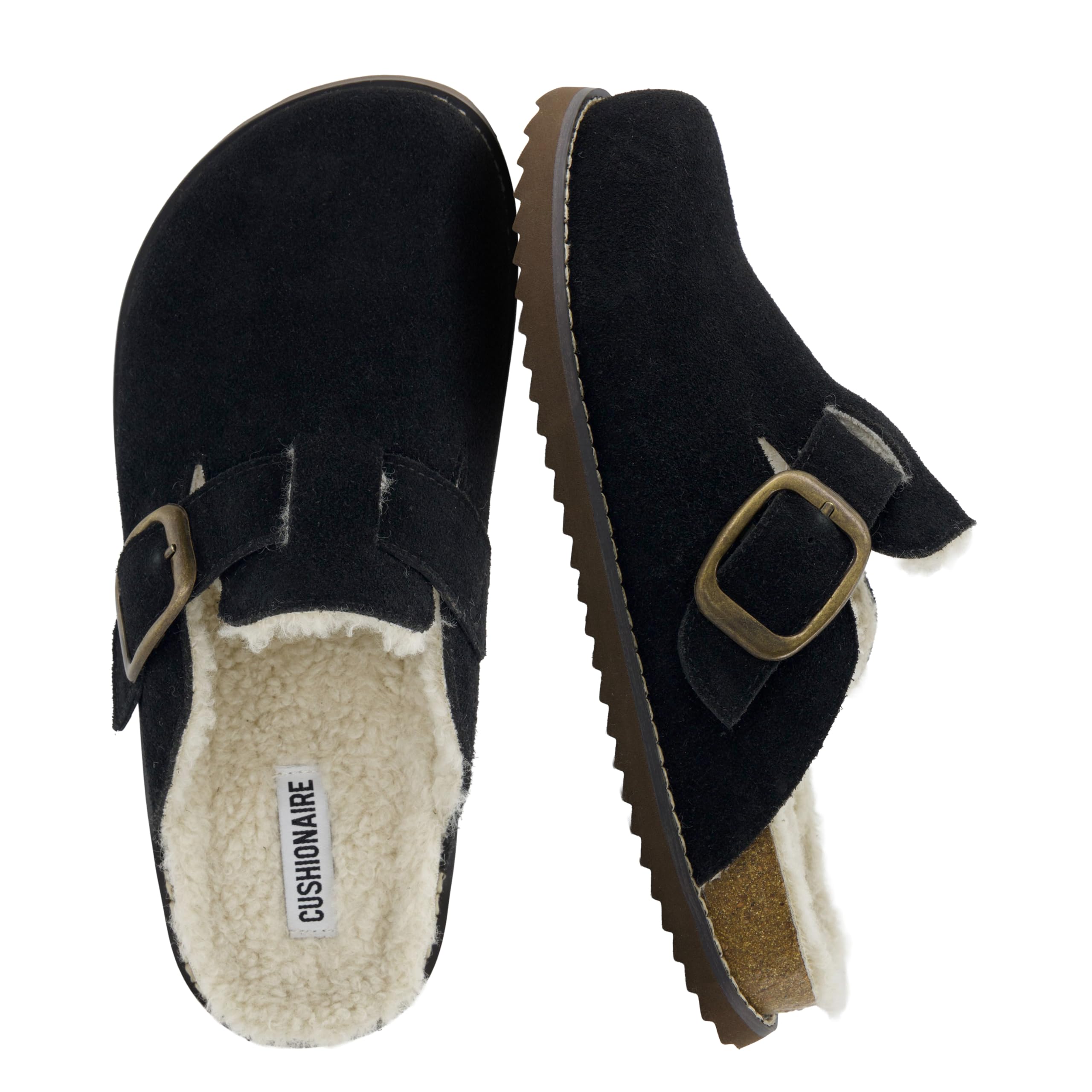 CUSHIONAIRE Blain Fur - Zoccoli da donna in vera pelle scamosciata, comode panto