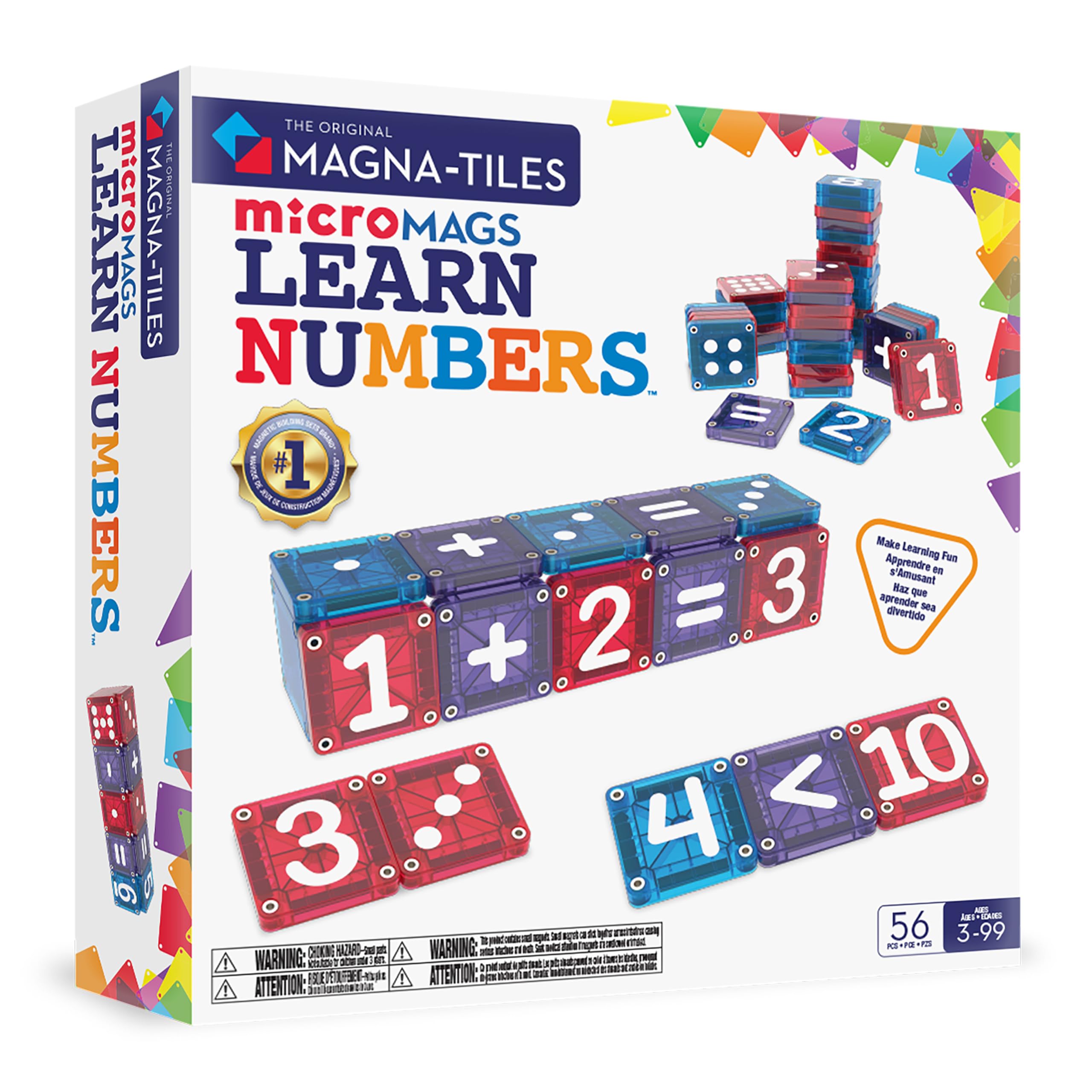 MAGNA-TILES microMAGS Learn Numbers 56-Piece Magnetic Construction Set, The Orig