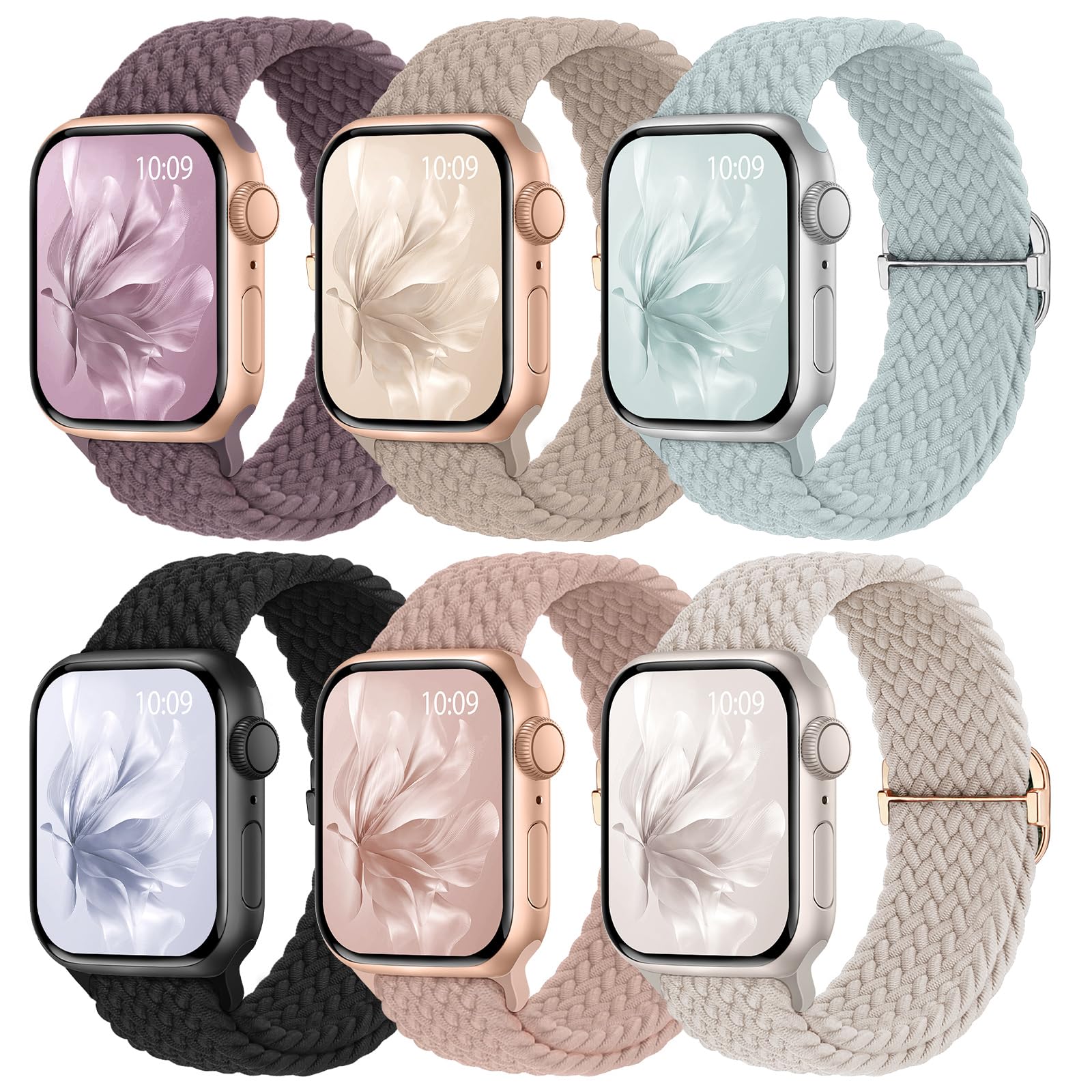 6 Pack Braided Stretchy Bands Compatible with Apple Watch Band Women Men | 38/40