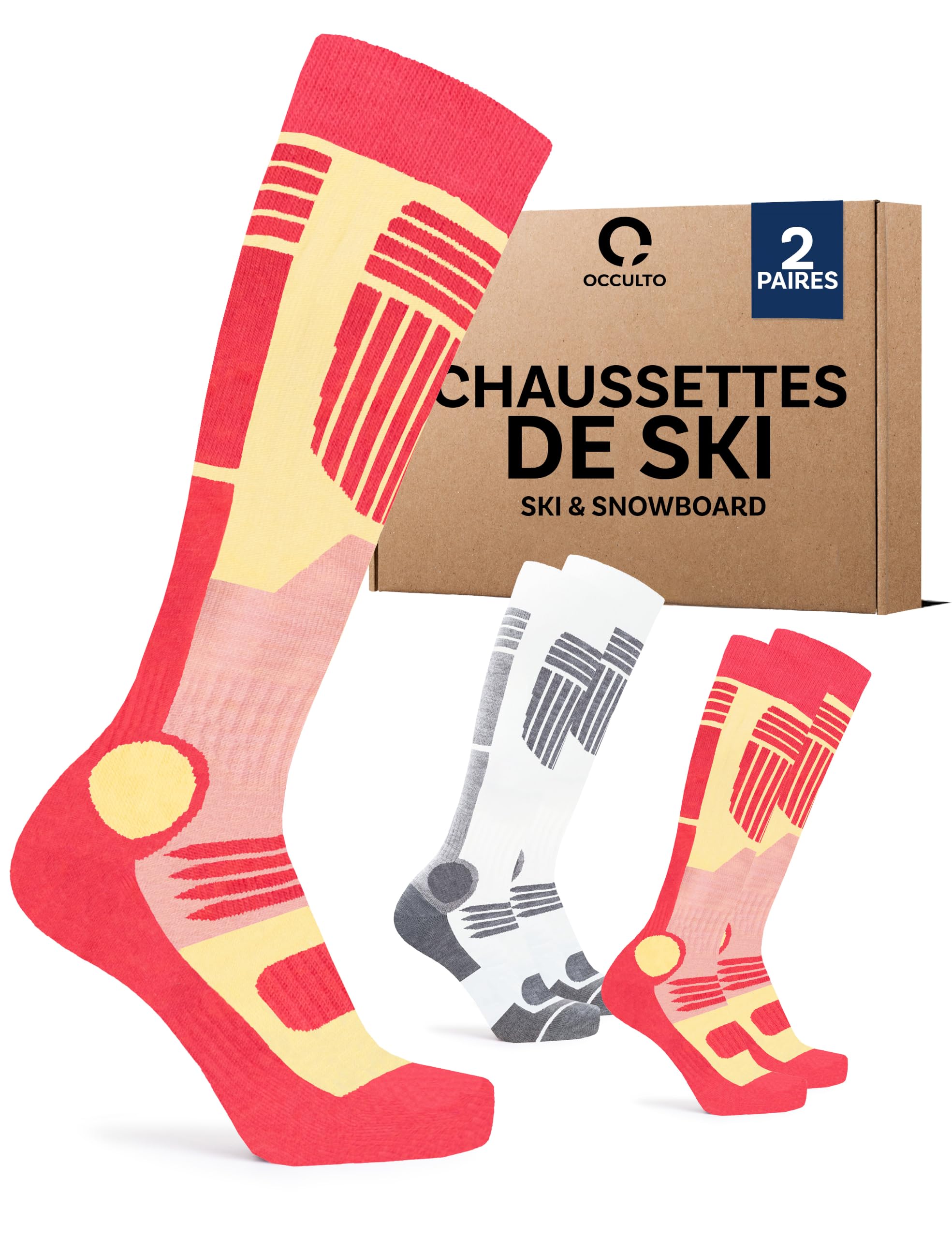 Occulto WOMEN'S SKI SOCKS (2 PAIRS) Breathable Winter SPORT HIGH SOCKS