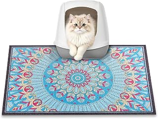 Cat Litter Mat, 60 x 40cm Box mat, Traps 100% Litter, Non-Slip Kitty Litter Trapping mats, Small Cute Litter mat, Easy Clean for Scatter Control, Bohe cat Food mat, Urine Waterproof
