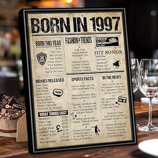 Benjia 1997 Poster Framed UK, Happy 30th Birthday Sign Card Party Decor Supplies Home Decoration Birthday Gift 30 Years Old Wedding Newspaper For Men Women (8x10 inch, Vintage)