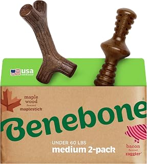 Benebone 2-Pack Maplestick/Zaggler Durable Dog Chew Toys, Dog Bones, Medium