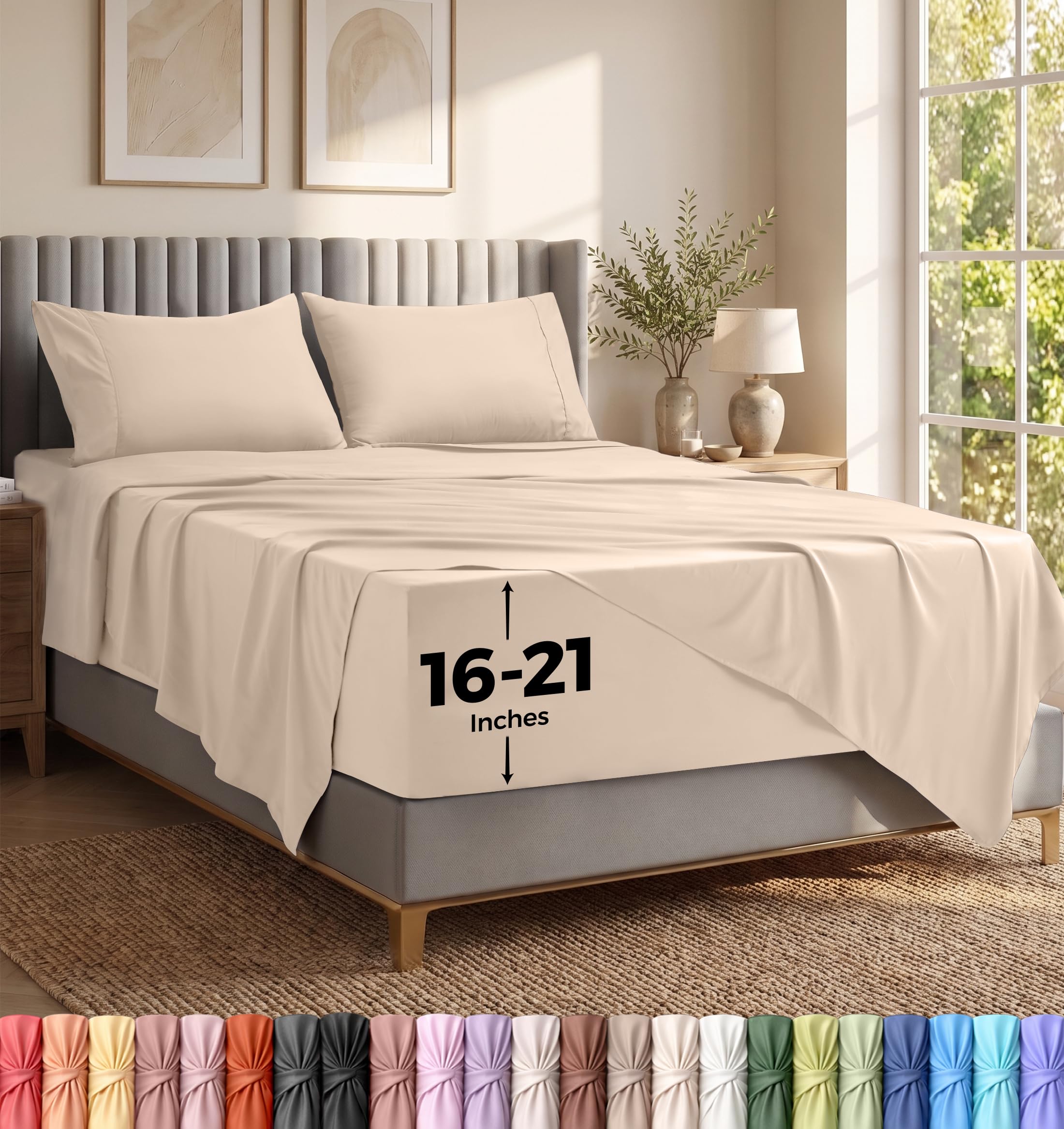 Utopia Bedding 4 Pcs Soft Microfiber Sheet Set with Deep Pockets, Embroidered Pi