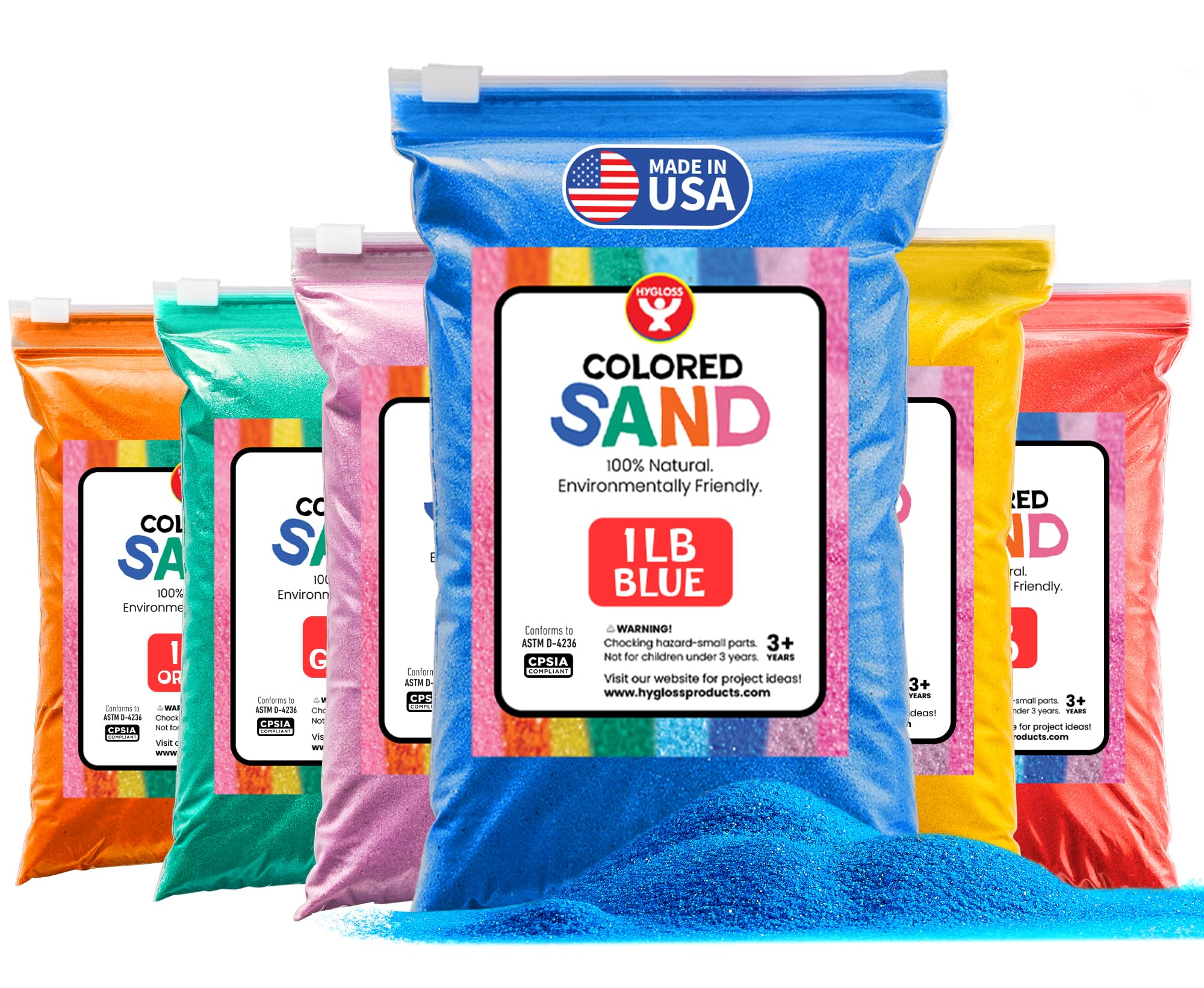 Hygloss Colored Sand for Crafts - 6 Assorted Colors Bags - 1 lb Vibrant Colorful