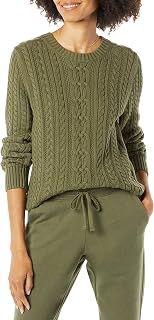 Amazon Essentials Women's Soft Crew Neck Long Sleeve Fisherman Style Cable Knit Sweater (Available in Plus Size)