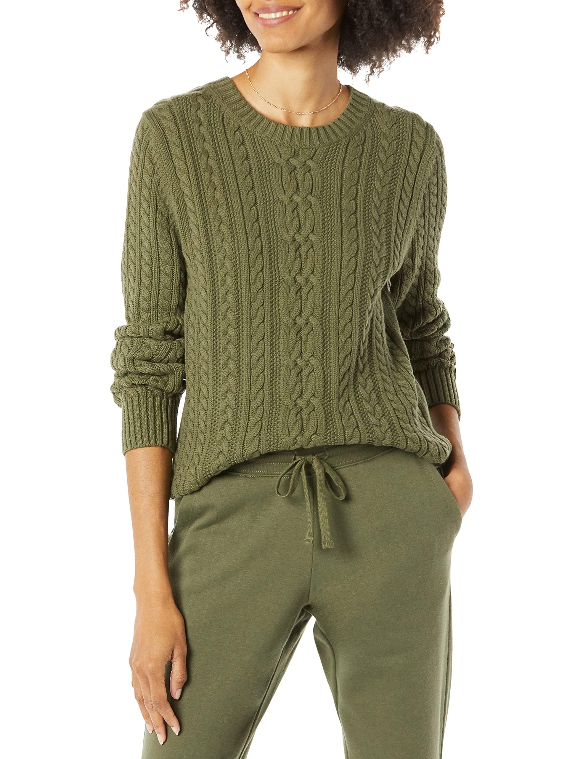 Amazon Essentials Women's Soft Crew Neck Long Sleeve Fisherman Style Cable Knit 