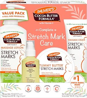 Palmer's Pregnancy Essentials Skin Care Kit, Cocoa Butter Formula (4 Piece) | Includes Massage Lotion, Massage Cream, Tummy Butter and Skin Therapy Oil for Stretch Marks, the ideal gift for mom to be