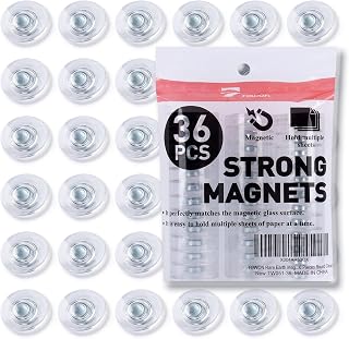 TOWON Rare Earth Magnets for Glass Whiteboard, 36 Pack Large Round Clear | Strong magnets for dry erase board, glass board and fridge, clear round design holds notes, photos and paperwork