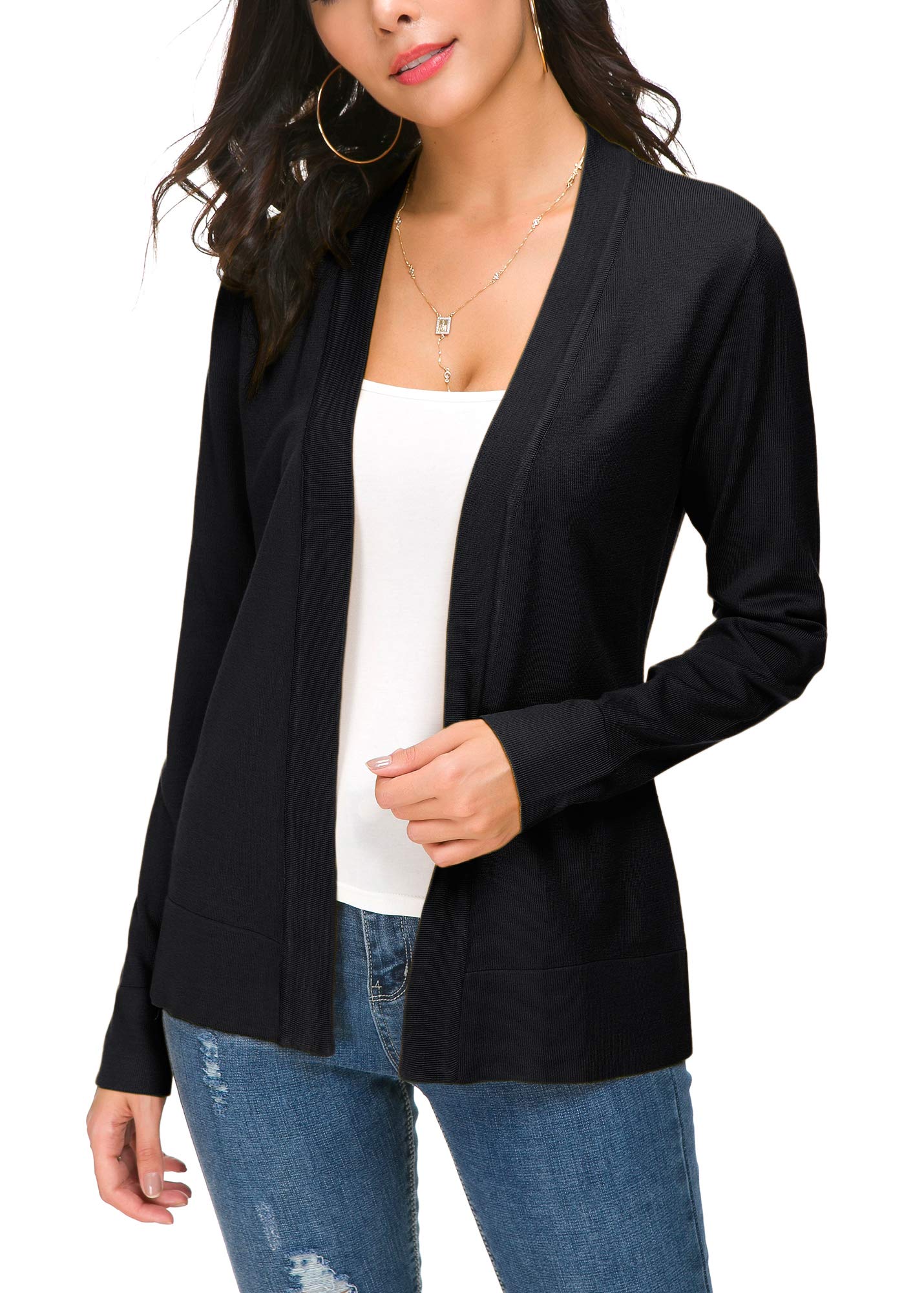 EXCHIC Women's Casual Long Sleeves V-Neck Open Front Knit Cardigan